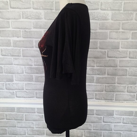 Spiral Direct Cry of the Wolf Black Tshirt Goth Gringe Edgy Medium Bat Sleeve - Picture 9 of 9